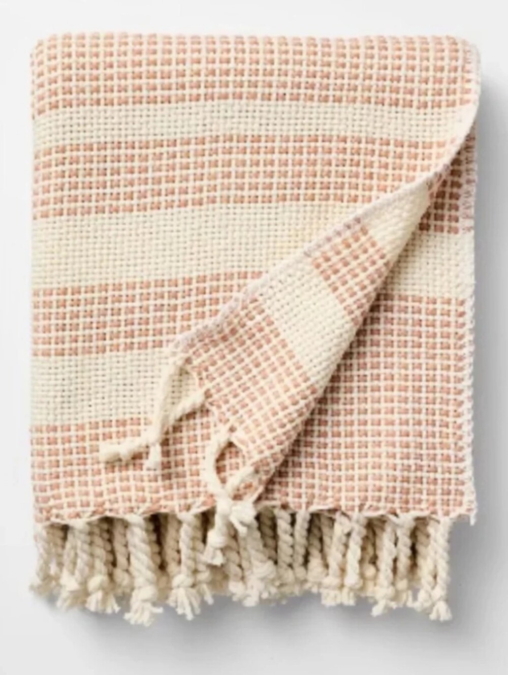 Studio McGee NWT 50"x60" Grid Wovem Tassel Trim Throw Blanket Blush/Cream